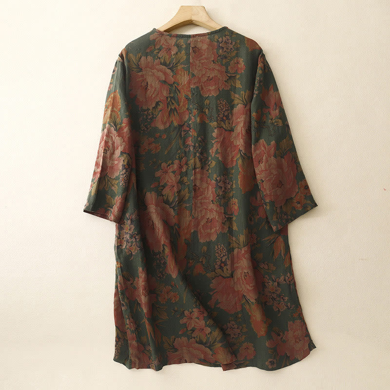 Casual Printing Button V Neck Cotton Linen Women's Shirts