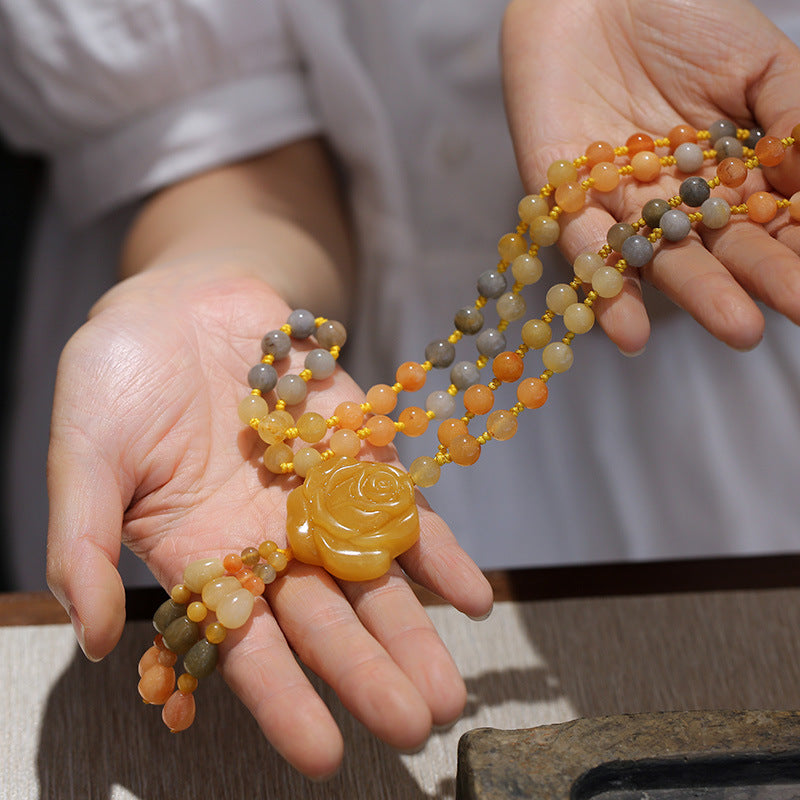 Tibetan Golden Silk Jade Wealth Pendant Necklace