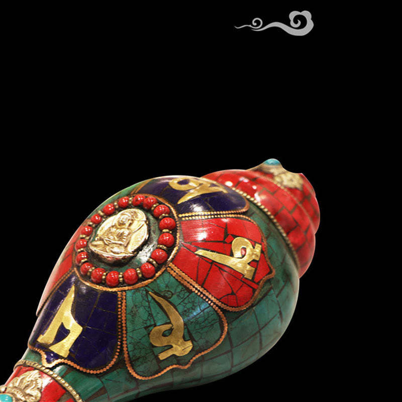 Tibetan Handmade Shankha Om Mani Padme Hum mystic zen Conch Shell Lucky Decoration