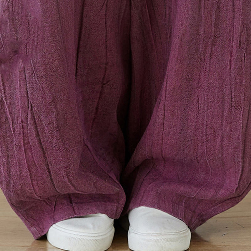 Casual Plain Loose Tie-Dye Distressed Women's Ramie Pants With Pockets