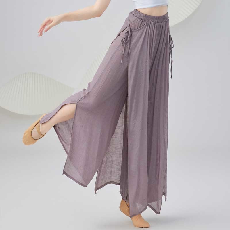 Solid Color Loose Cotton Linen Wide Leg Pants For Yoga Classical Dance