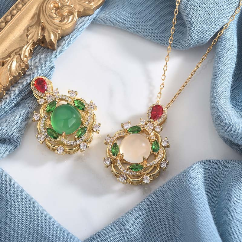 Cyan Jade Red Crystal Luck Necklace