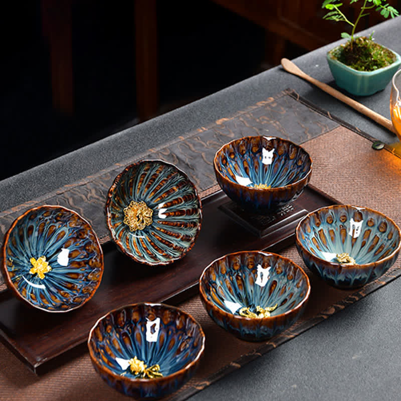 Lotus Peacock Dragon Phoenix Koi Fish Ceramic Teacup Inlaid Tea Cups 120ml