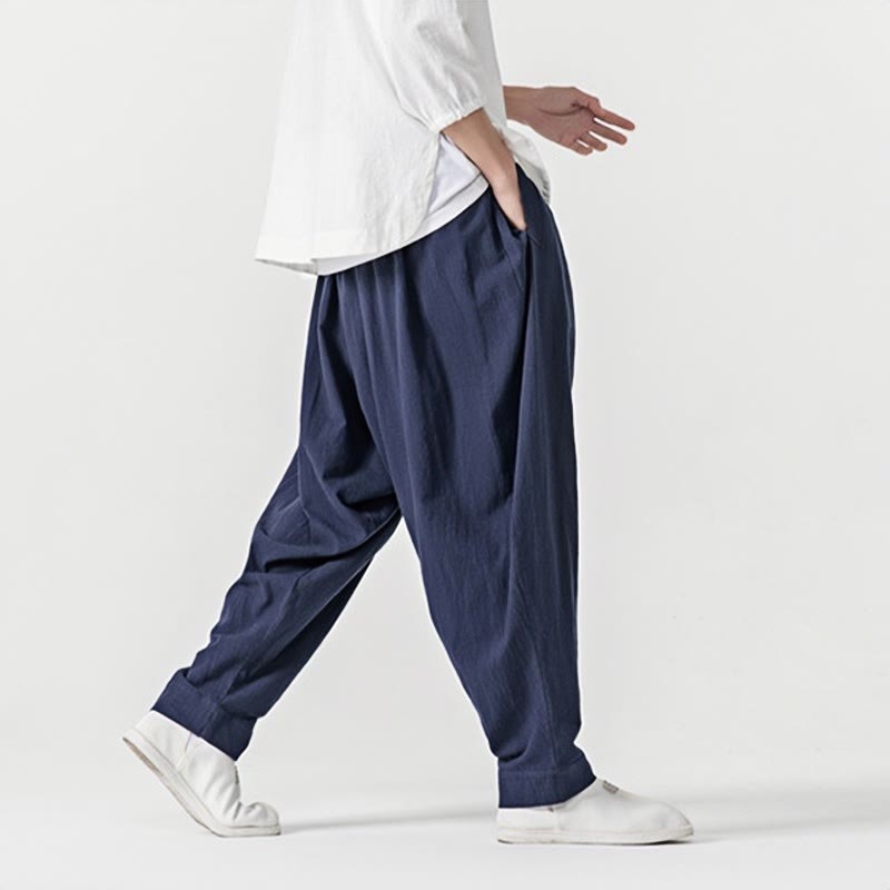 Solid Color Drawstring Men's Harem Pants With PocketsAnkle-Length (9 Length)
