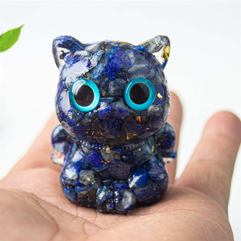 Cute Cat Lazurite Amethyst Black Obsidian Aquamarine Crystal Resin Positive Home Decoration