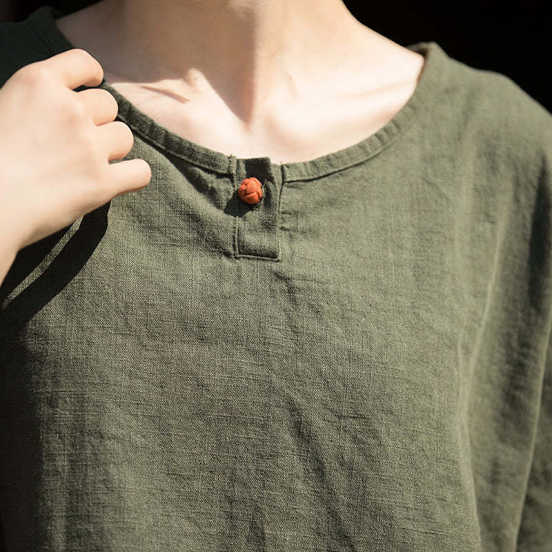 Causal Half Sleeve Ramie Linen Cotton T-shirt Tee