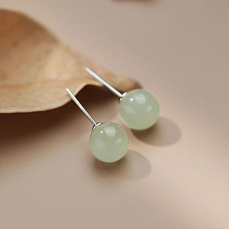 Round Jade Beaded Luck Stud Earrings