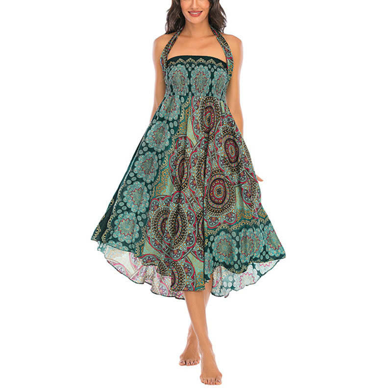 Two Style Wear Bohemian Mandala Flower Lace-up Skirt Dress
