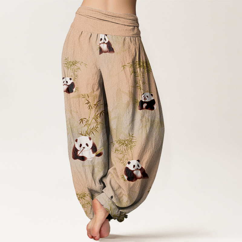 Panda Bamboo Pattern Women's Elastic Waist Harem Pants