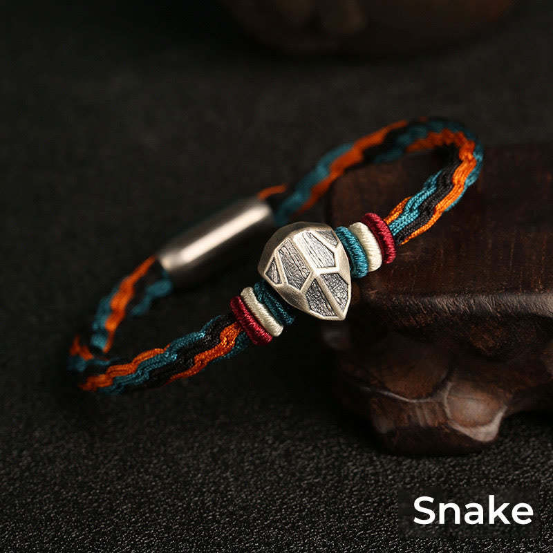 Handmade 999 Sterling Silver Year of the Dragon Chinese Zodiac Protection Colorful Reincarnation Knot Rope Bracelet