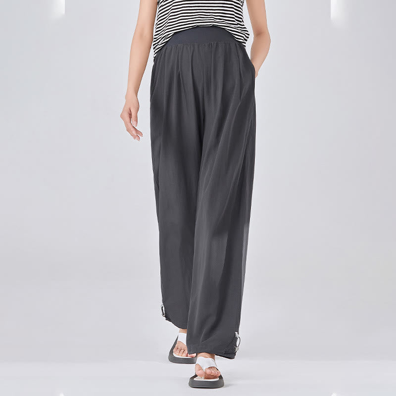 Casual Plain Loose High elastic belly support Women's Viscose Wide Leg Pants With Pockets