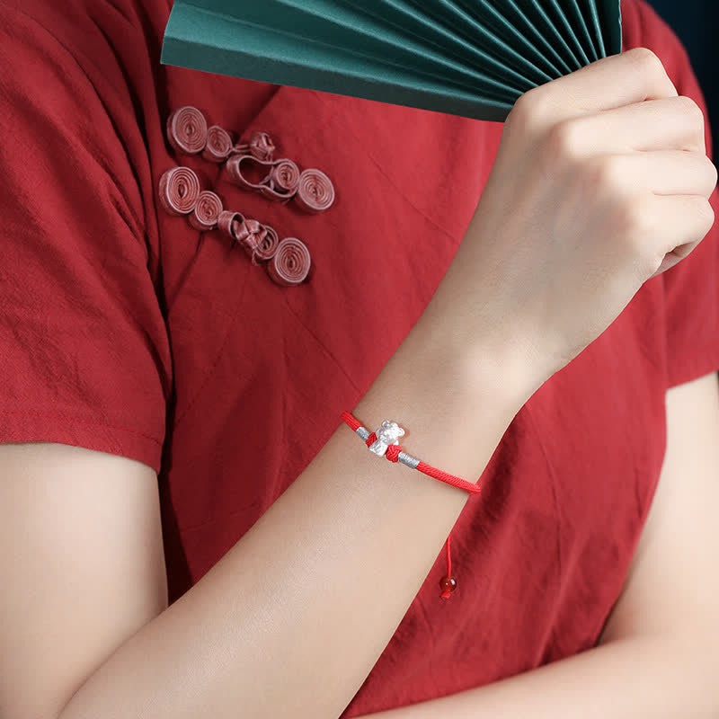 999 Sterling Silver Chinese Zodiac Luck Strength Red String Bracelet