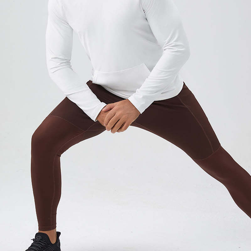 High Waist Quick Dry Breathable Fitness Men's Leggings Pants With Zipper Pocket