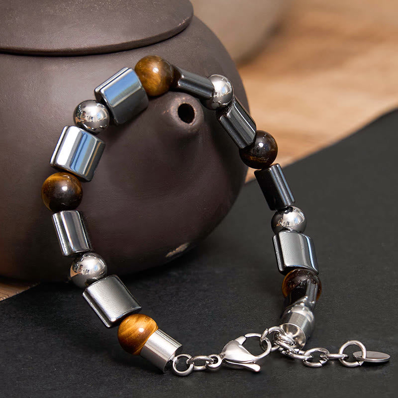 Hematite Tiger Eye Picasso Jasper Support Buckle Chain Bracelet
