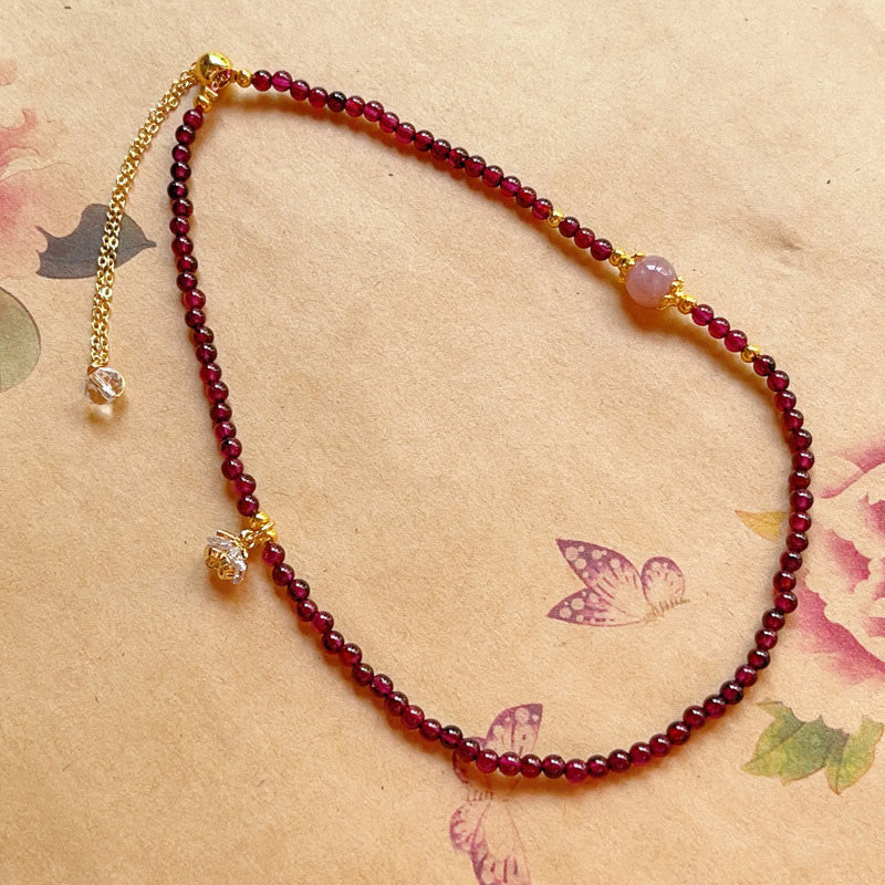 Natural Flower Garnet Pink Crystal Calm Double Wrap Bracelet