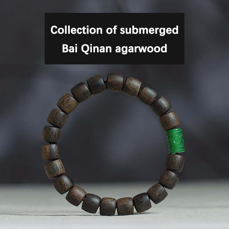 Nha Trang Rare Bai Qinan Agarwood Cyan Jade Red Agate Laughing mystic zen Tibetan Bone Strength Meditation Bracelet