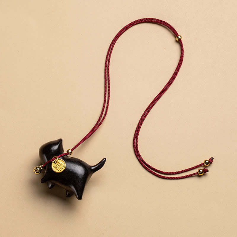 Ebony Wood Green Sandalwood Lucky Cat Fu Character Lucky Fortune Bell Balance Car Hanging Decoration