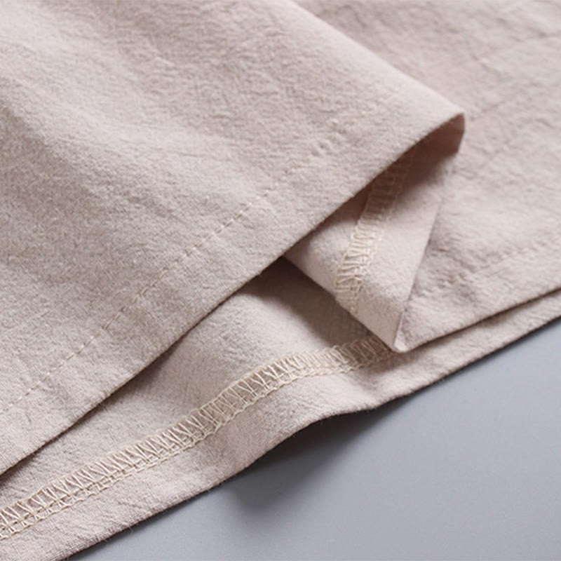 Loose Men's T-Shirt Solid Color Top Short Sleeve V Collar Breathable Linen Shirt