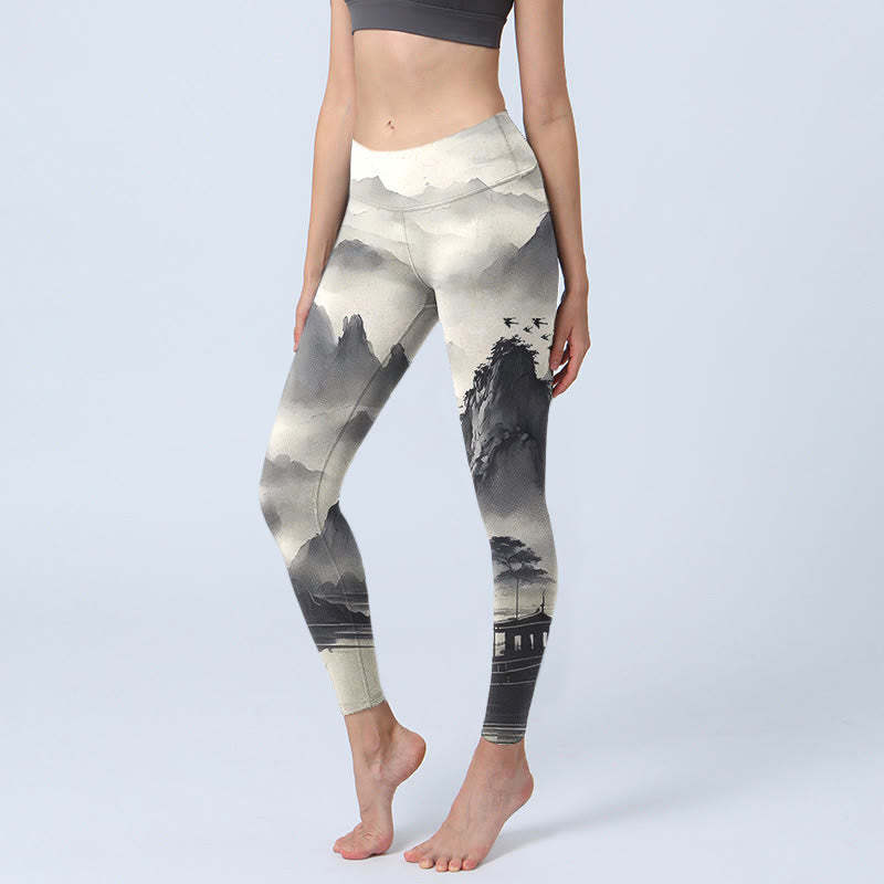 Splash-ink Landscape Painting Print Fitness Leggings Women's Yoga Pants