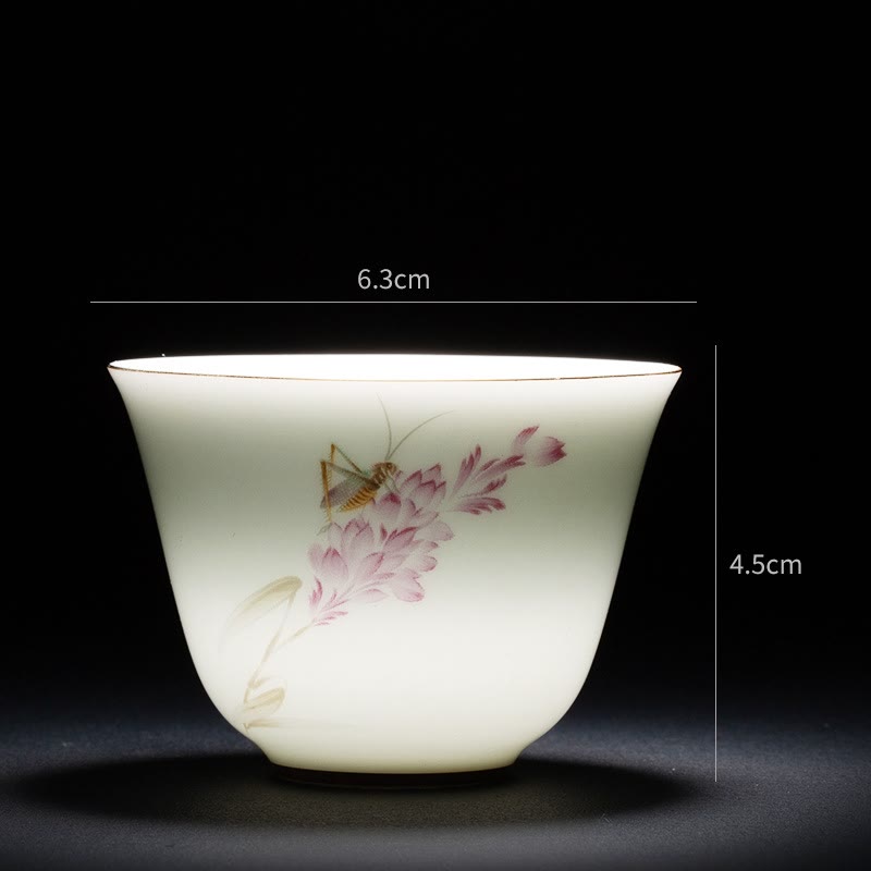 Colorful Flowers Orchid Sea Waves Blue and White Porcelain Ceramic Teacup Kung Fu Tea Cup