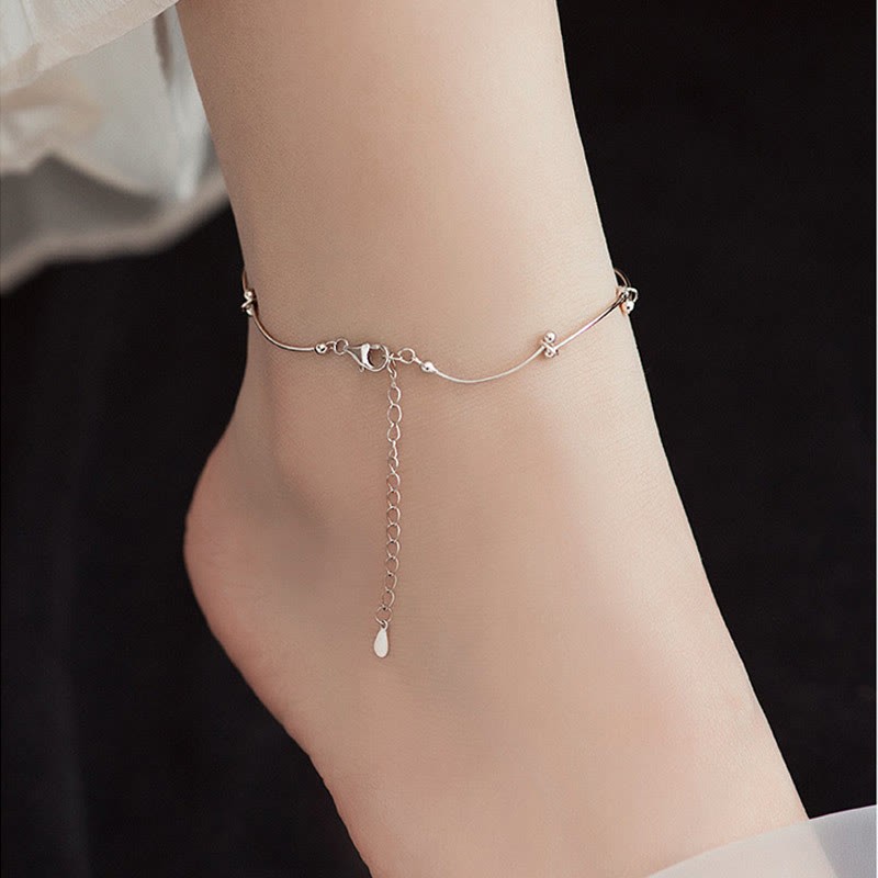 925 Sterling Silver Simple Wave Shape Protection Anklet