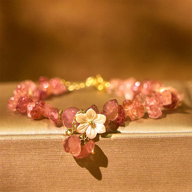 Soothing Love Natural Strawberry Quartz Green Strawberry Quartz Super Seven Crystal Flower Bracelet