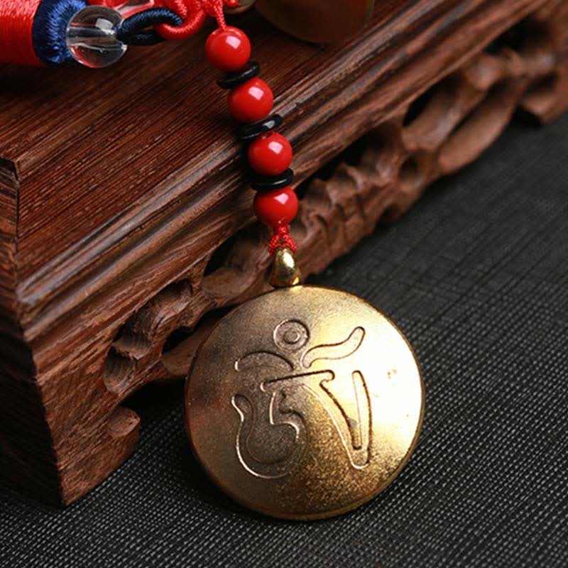 Tibet Om Mani Padme Hum Prayer Wheel Nine Palace Eight Trigrams Copper Car Hanging Decoration
