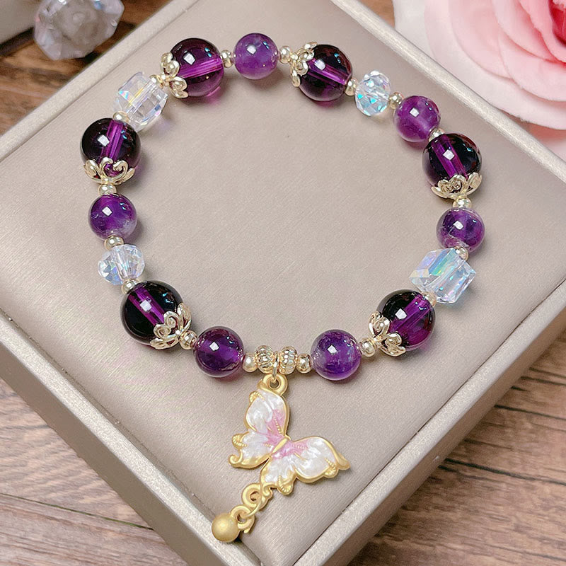 Natural Amethyst Sun Stone Butterfly Peace Bracelet