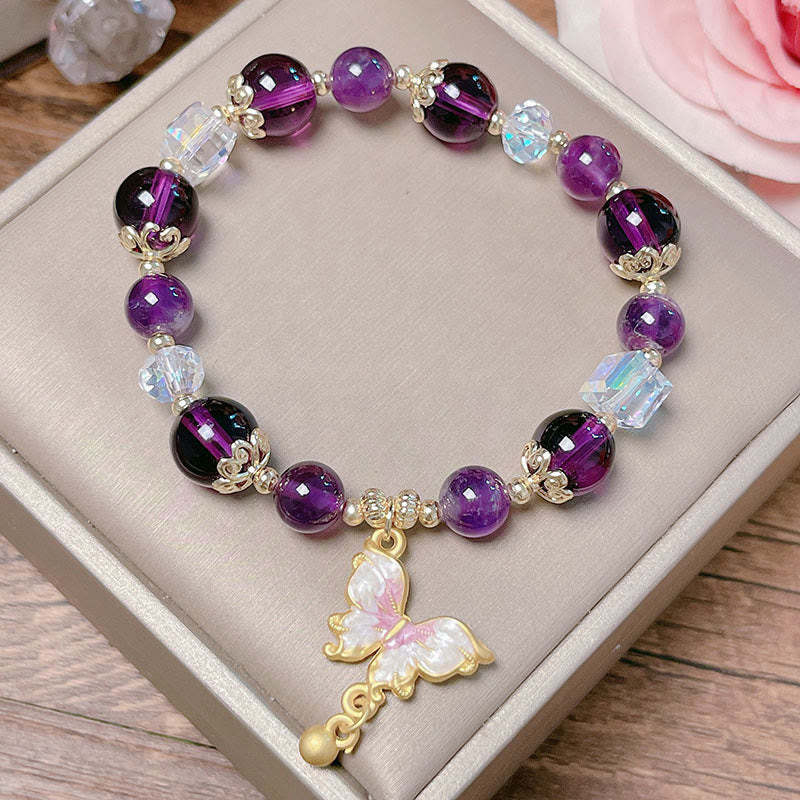 Natural Amethyst Sun Stone Butterfly Peace Bracelet