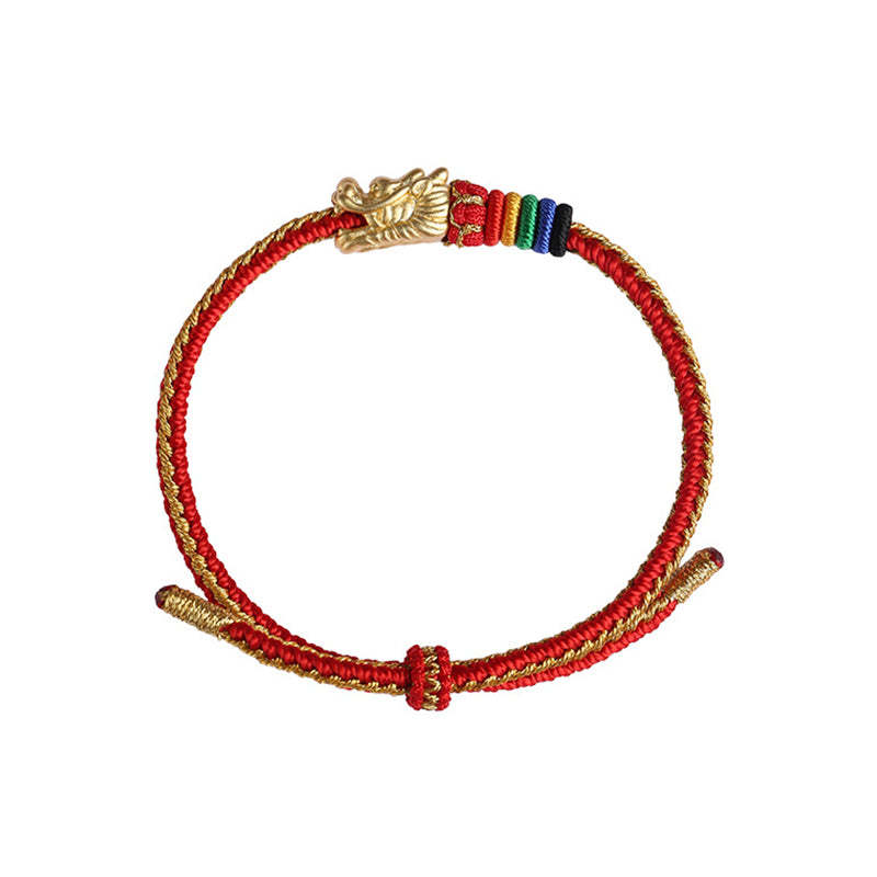 999 Sterling Silver Luck Year Of The Dragon Colorful Rope Bracelet