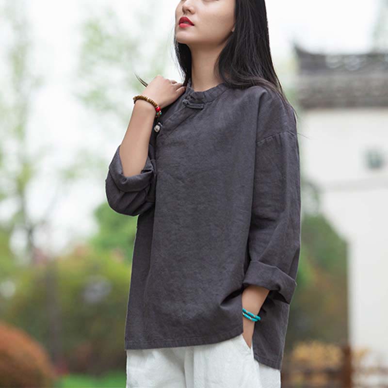 Ramie Linen Blouse Women Shirt Top Chinese Hanfu Style Clothing