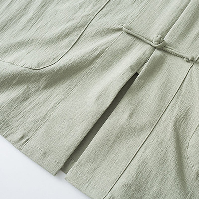 Tang Frog-Button Three Quarter Sleeve Shirt Pants Men's Suit