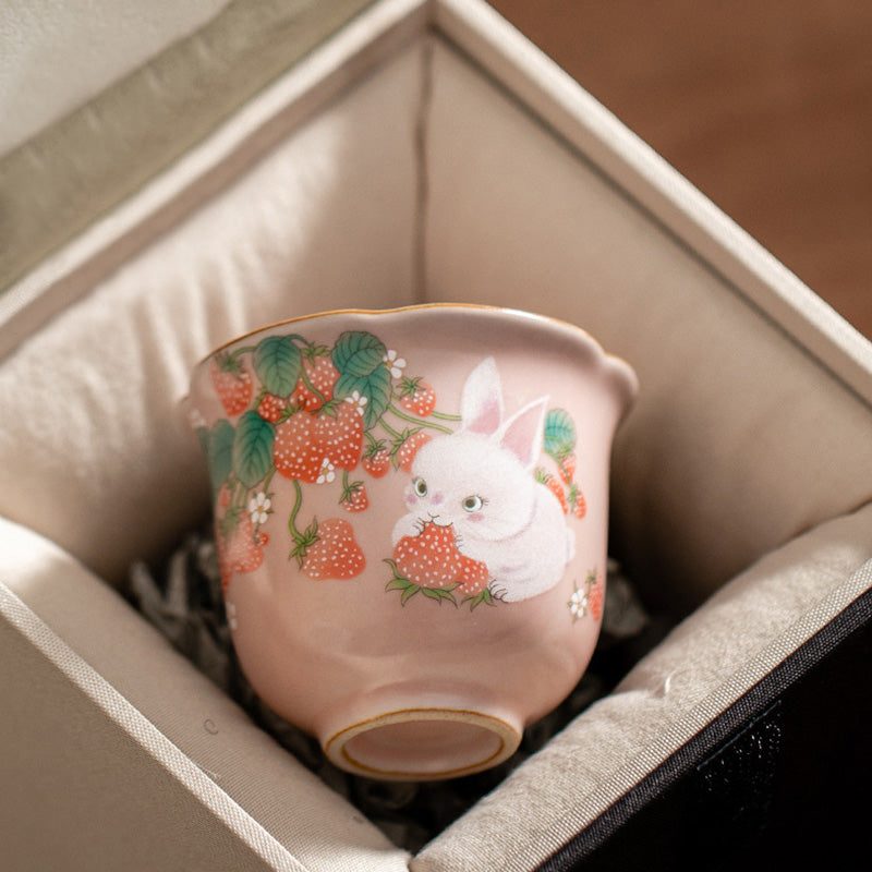 Cute Strawberry Rabbit Flower Ceramic Teacup Kung Fu Tea Cup 55ml