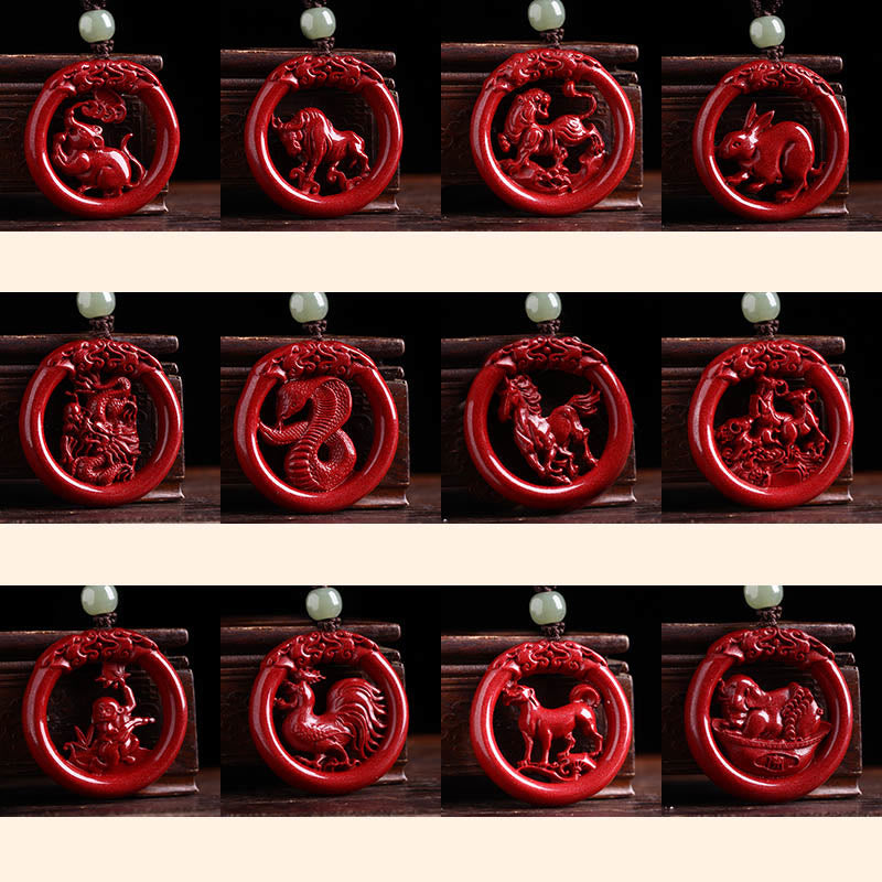 Chinese Zodiac Cinnabar Hetian Jade Peace Buckle Calm Necklace Pendant