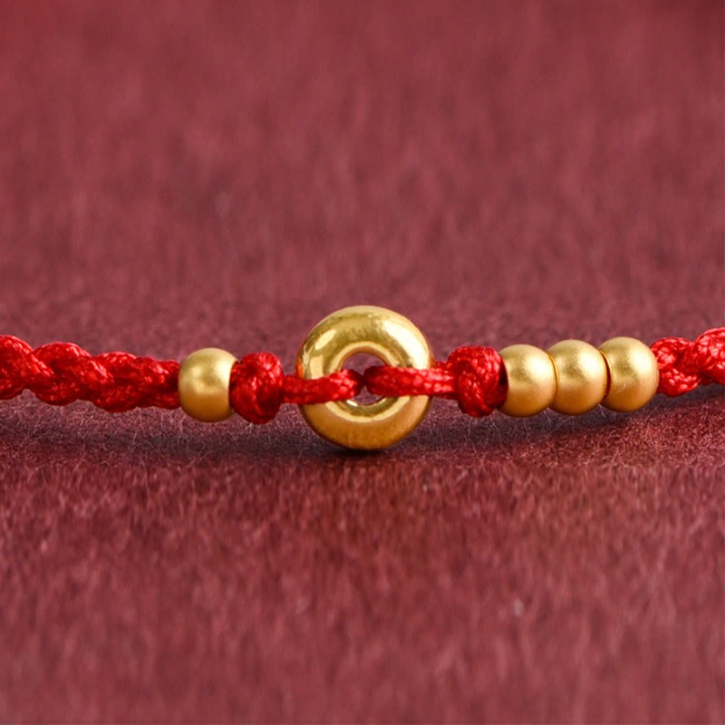 999 Gold Small Peace Buckle Design Handmade Luck?Braided Rope Bracelet Anklet