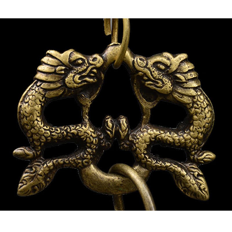 Tibetan Engraved mystic zen Dragon Wind Chime Bell Copper Luck Wall Hanging Decoration