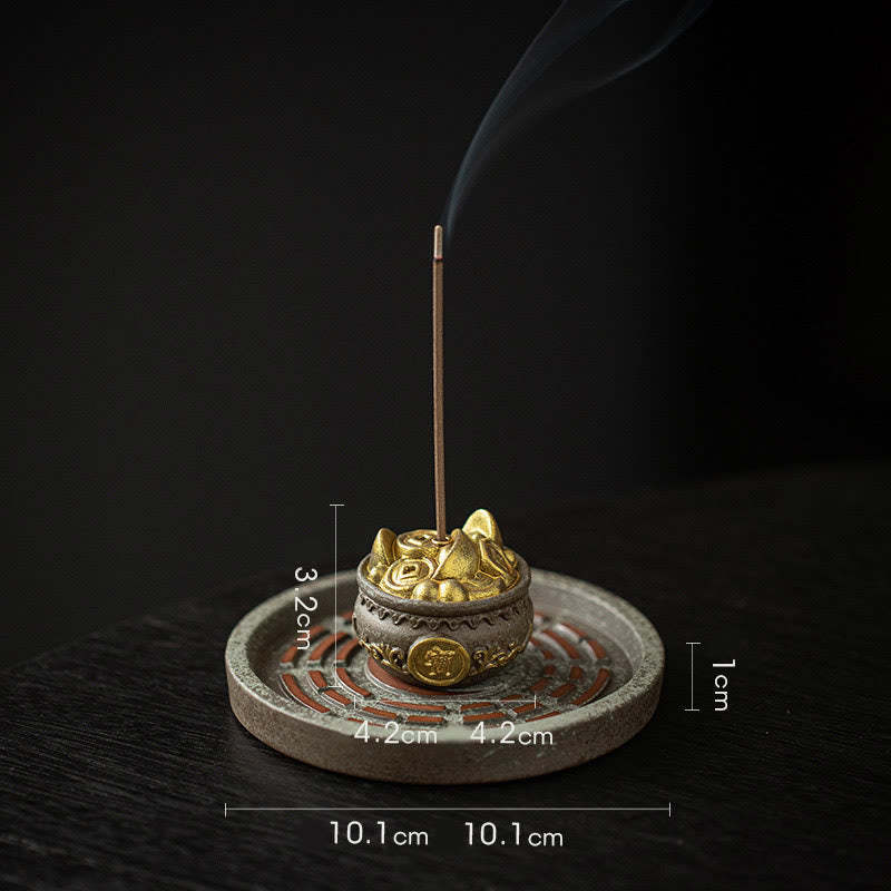Small Treasure Bowl Lucky Bag Bagua Tray Healing Ceramic Stick Incense Burner Decoration