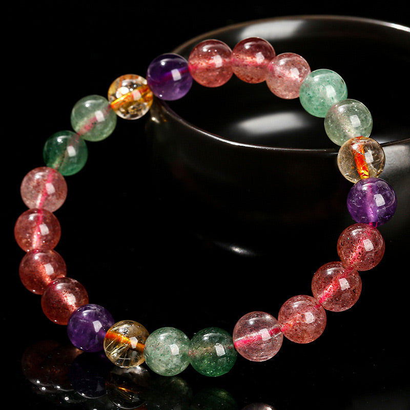 Natural Multicolored Strawberry Quartz Love Healing Beaded Bracelet