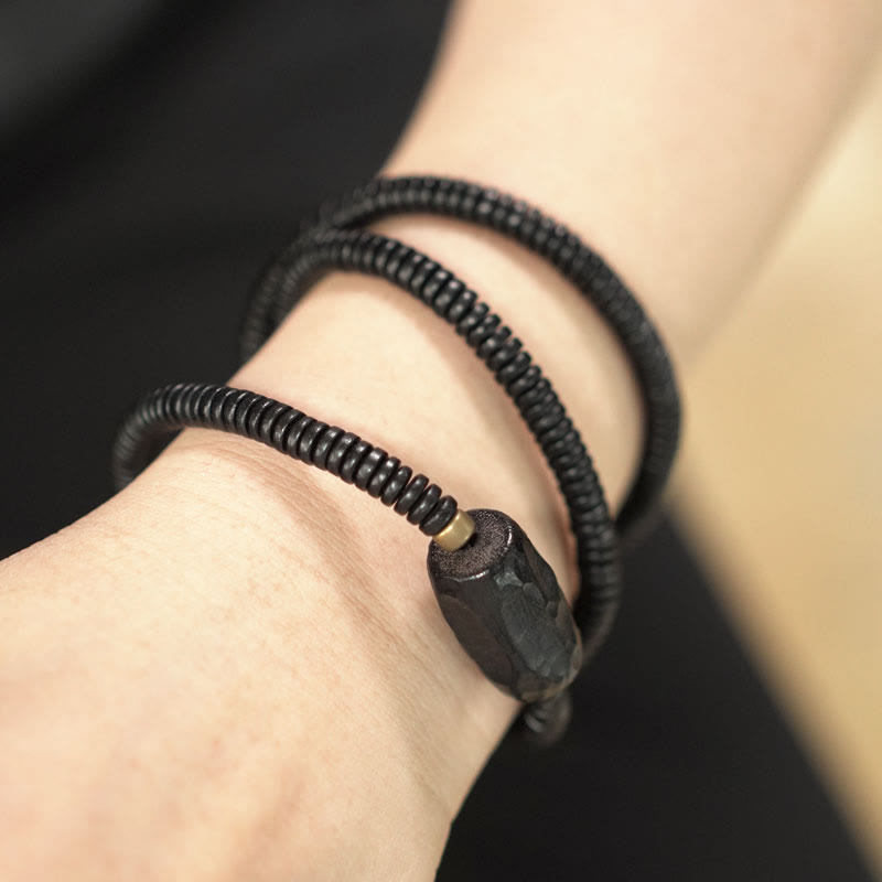 Ebony Wood Copper Brass Balance Triple Wrap Bracelet