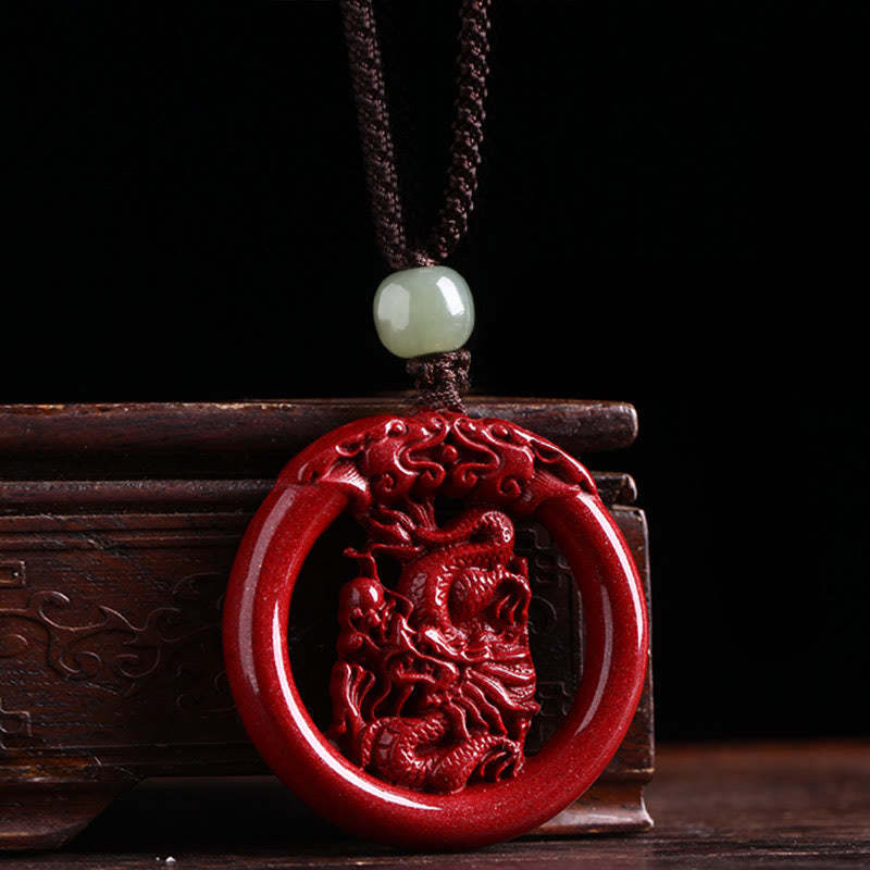 Chinese Zodiac Cinnabar Hetian Jade Peace Buckle Calm Necklace Pendant