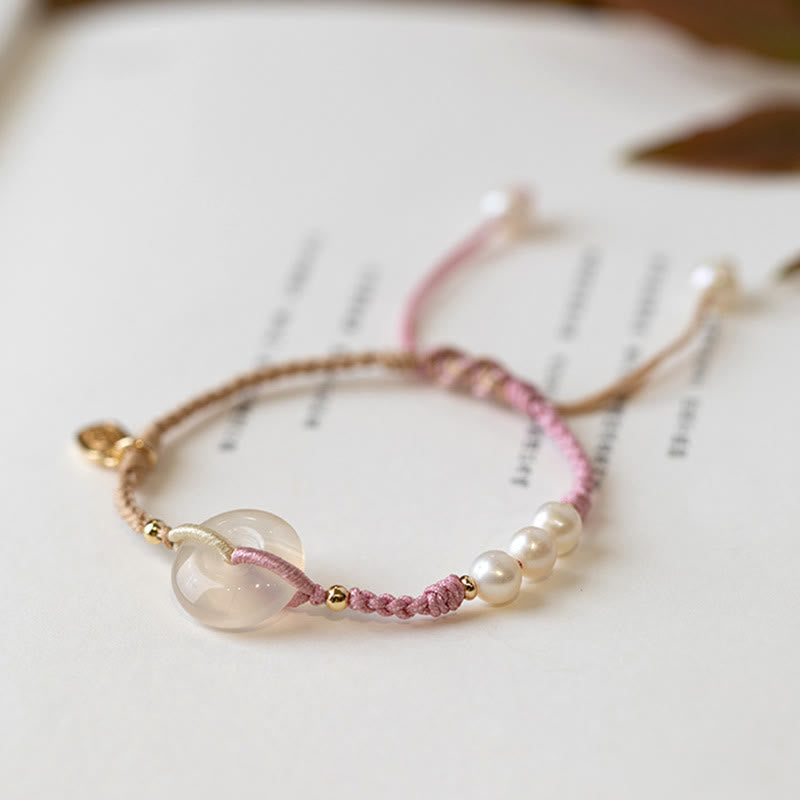 Chalcedony Round Peace Buckle Positive String Bracelet