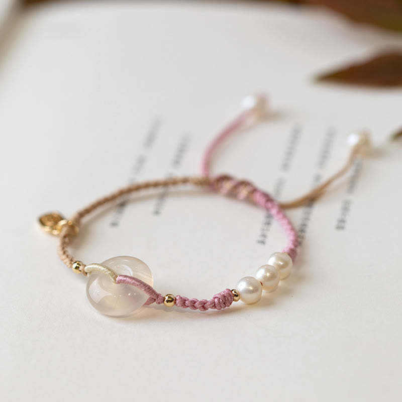 Chalcedony Round Peace Buckle Positive String Bracelet