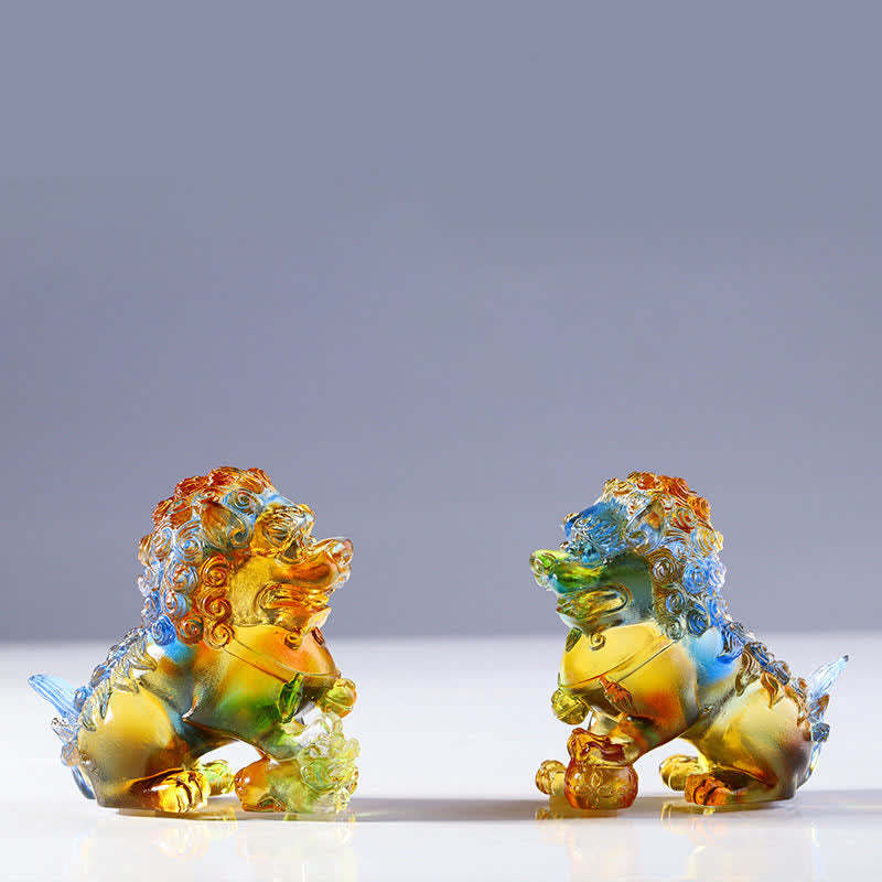 Handmade Liuli Crystal Lion Art Piece Strength Home Office Decoration