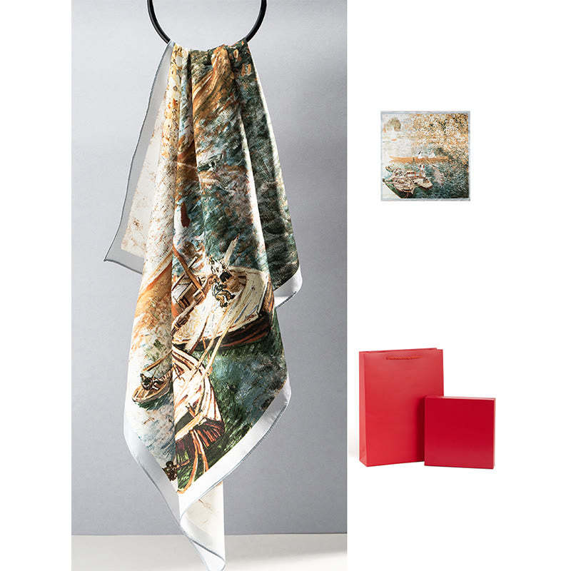 Jungle Oil Painting Auspicious Clouds 100% Mulberry Silk Scarf Premium Grade 6A Double-sided Silk Neck Scarf
