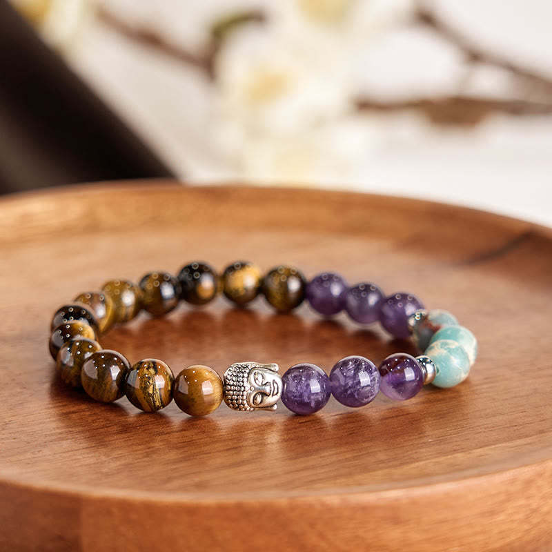 Natural Black Onyx White Stone Green Aventurine Tiger Eye Agate Mixed Color mystic zen Head Protection Bracelet