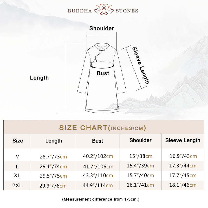 Solid Color Frog-Button Three Quarter Sleeve Double Layer Cotton Linen Shirt