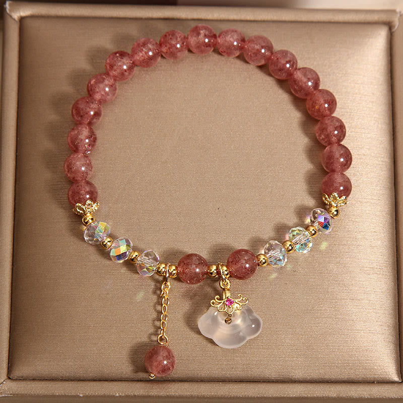 Natural Strawberry Quartz Crystal White Agate Auspicious Cloud Healing Bracelet