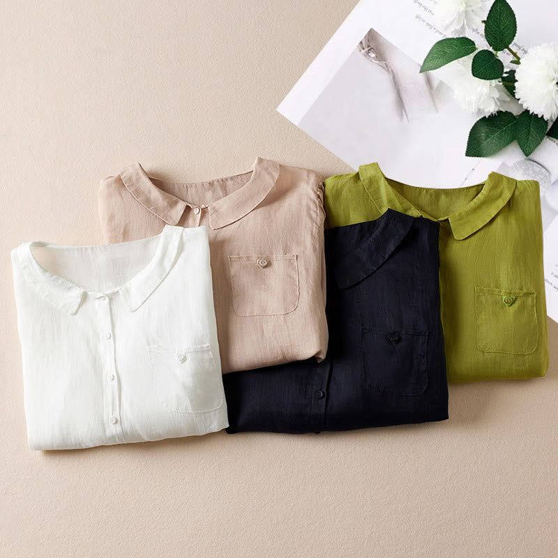 Casual Women's Standing Three Quarter Sleeve Design Plain Cotton Blended Shirt