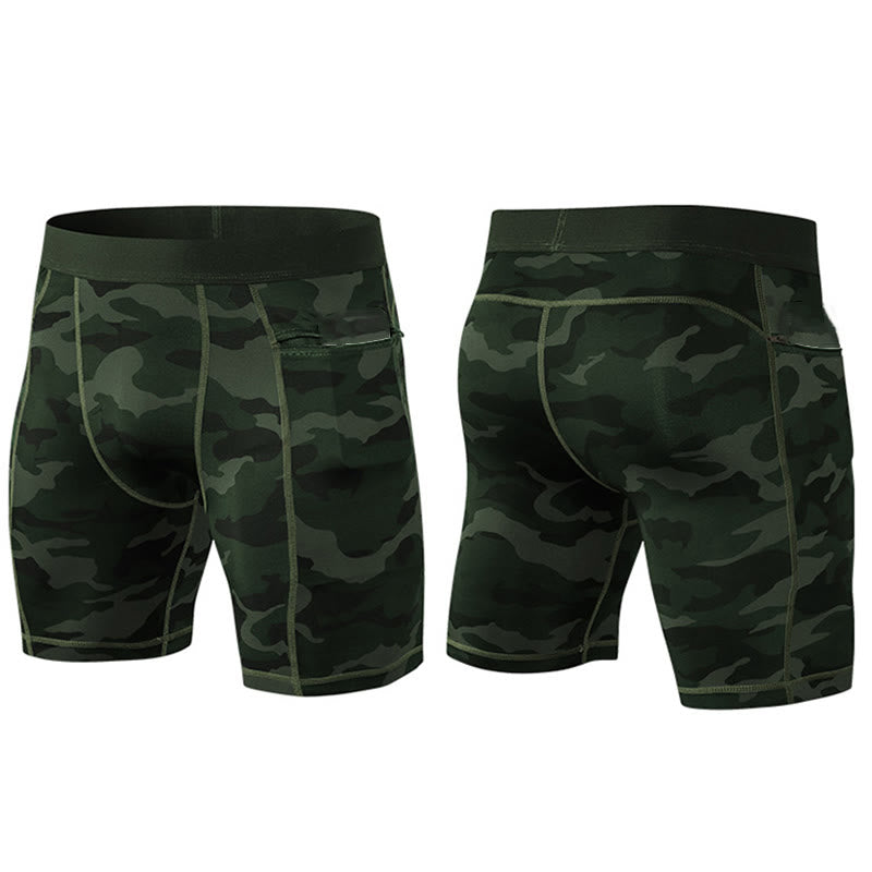 Men's Tight Stretch High Elasticity Quick Dry Sports Shorts With Zipper Pockets