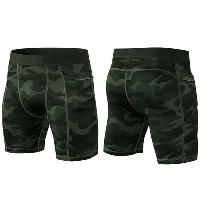 Men's Tight Stretch High Elasticity Quick Dry Sports Shorts With Zipper Pockets